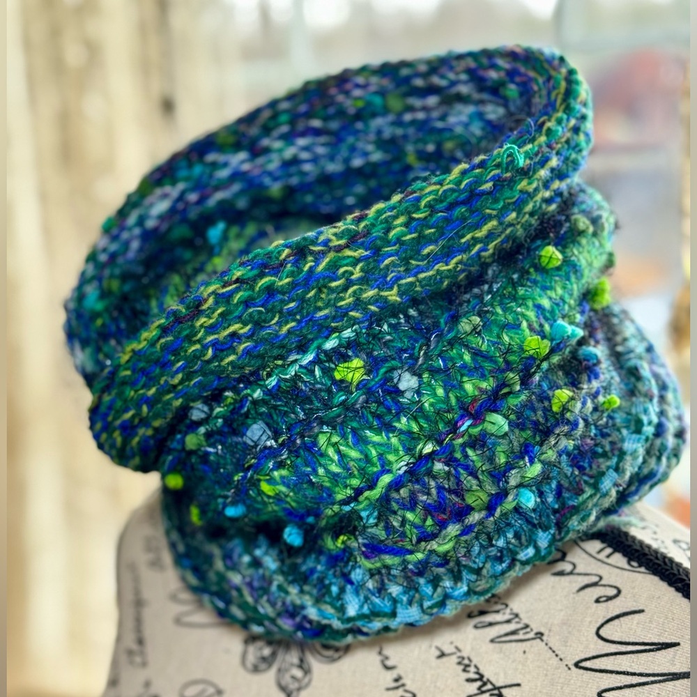 Premium Wool Infinity Scarf —Witchy Ocean Blues•4-Strand Hand Knit•One-of-a-Kind - Picture 7 of 17